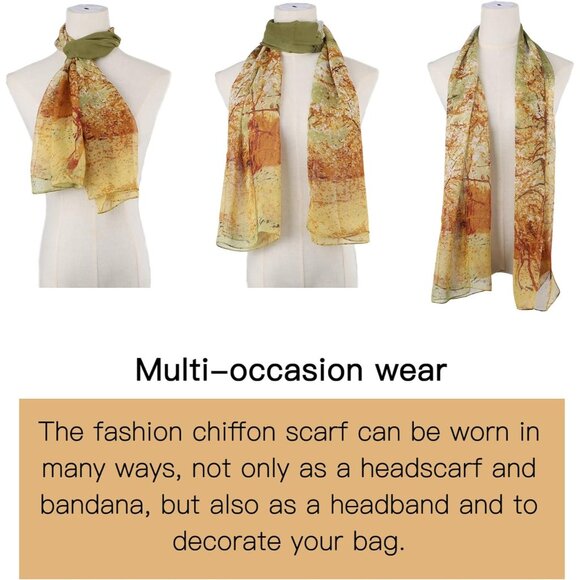 Women's Green+purple Fashion Lightweight Head Scarf Floral Print Chiffon Scarves - Picture 4 of 7